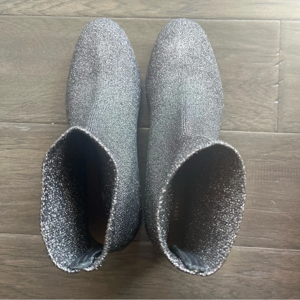 Loeffler Randall Carter Metallic Sock Booties Silver Black 6